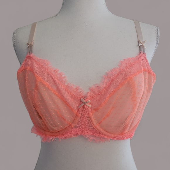 Victoria's Secret Other - NEW Victorias Secret Dream Angels Unlined Push Up Bra Coral Pink Lace Dainty 36D